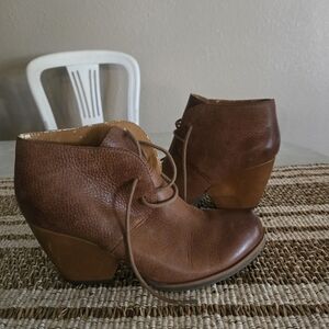 Brown Leather Ankle Boots Womens 7 1/2 Kork By Kork-Ease